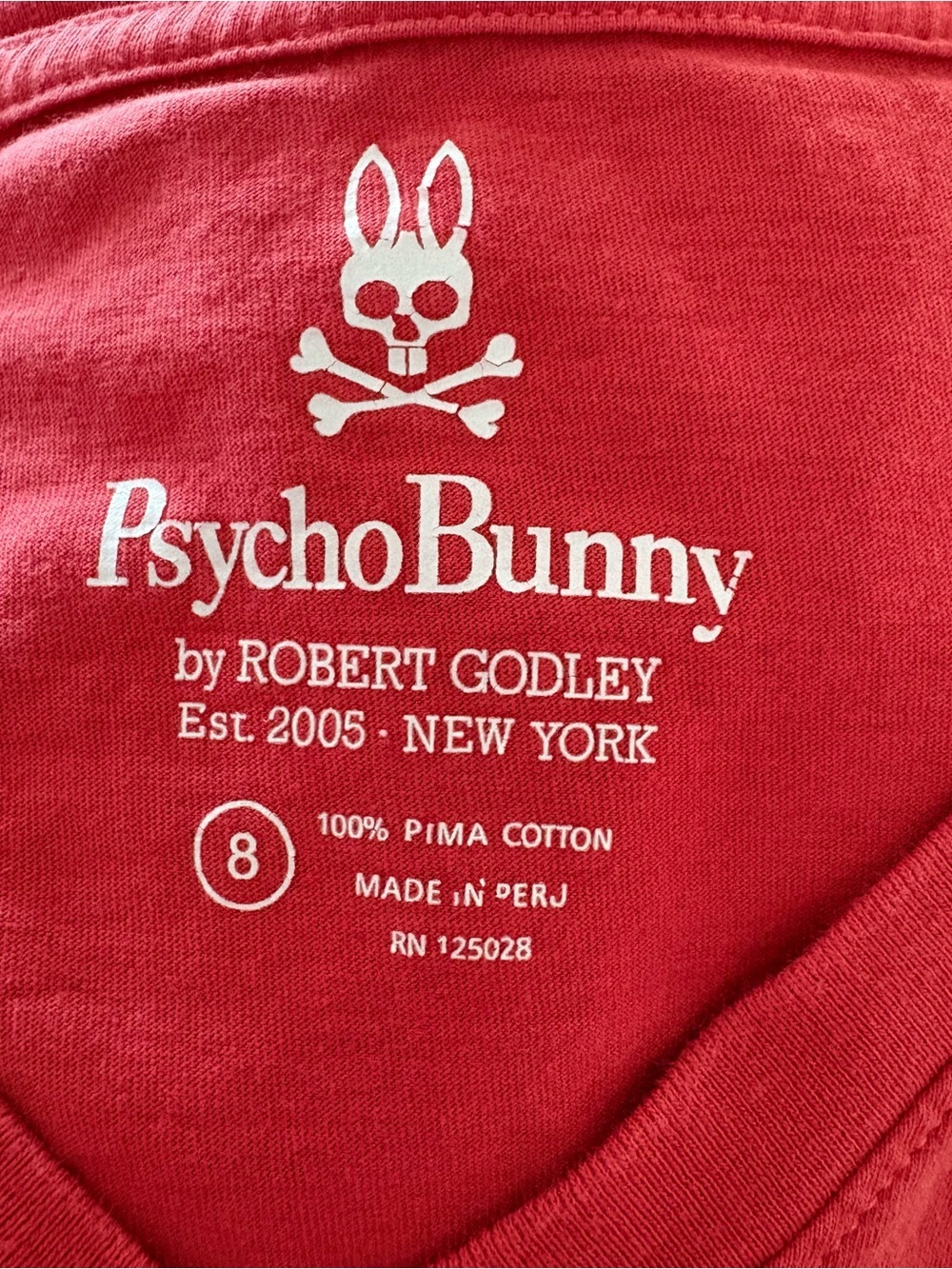 Psycho Bunny Men's Red V-Neck Tee with Embroidered Logo - Picture 5 of 6